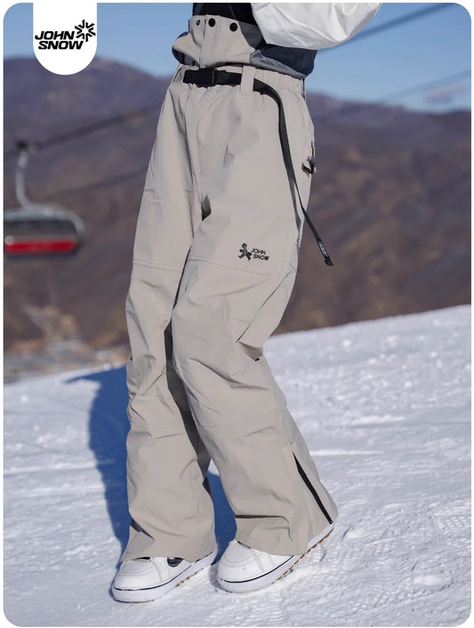 John Snow 2025 Unisex 3L Snow Pants Waterproof Windproof Insulated Cargo Wide-Leg Ski Pants for Men & Women Outdoor Snow Sports