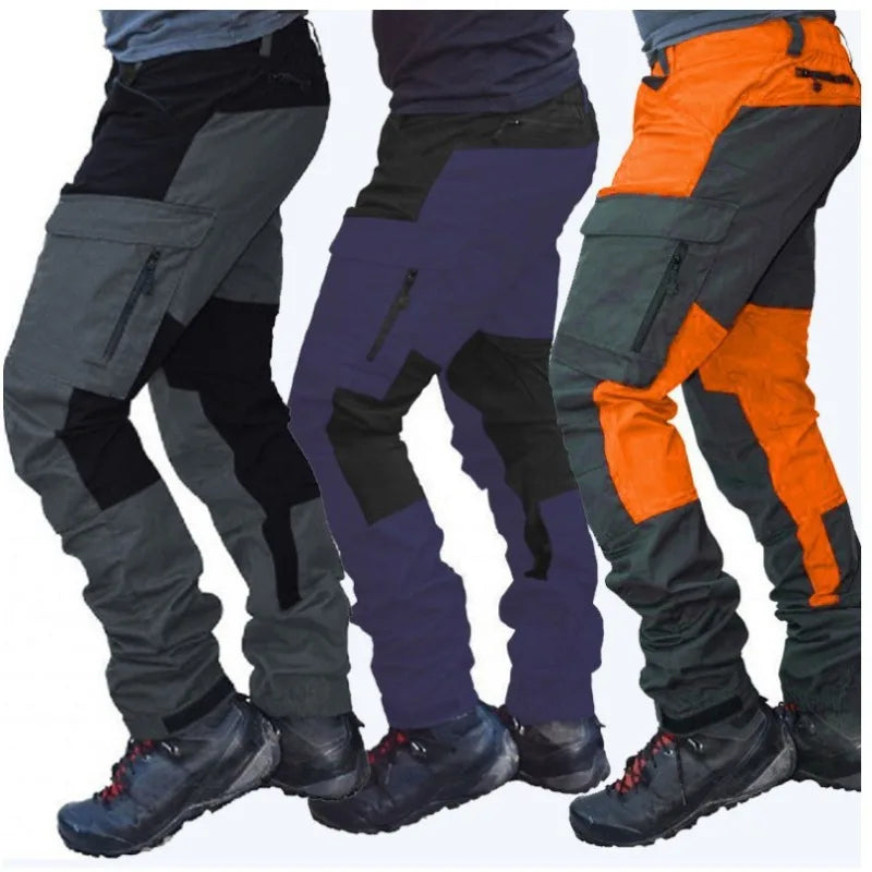 Multi-Pocket Color Blocked Men’s Pants - Slim-Fit Outdoor Motorcycle Casual Work Trousers