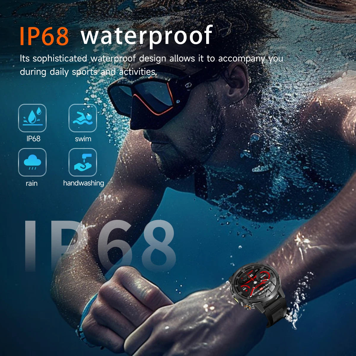Fanwear men's smart watch SOS distress light +LED flashlight dual light mode 1000 mAh battery GPS trajectory 1.85 inch AMOLED
