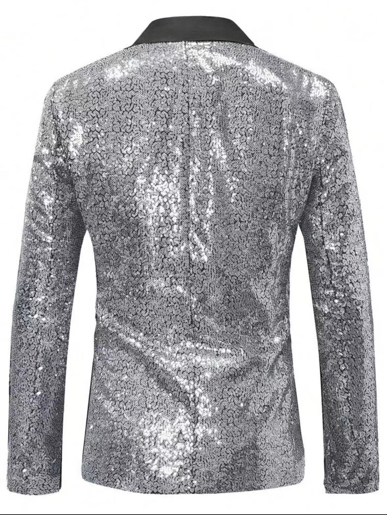 Shiny Sequin Tuxedo Jacket for Men - Royal Blue & Gold Gradient, Black Lapel, Formal Party/Wedding/Stage Wear‌ Coat.