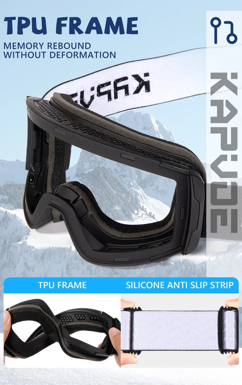 Kapvoe Photochromic Ski Goggles Magnetic Anti-Fog Lenses UV400 Protection Men Women Ski Goggles Snow Sunglasses Sports Eyewear