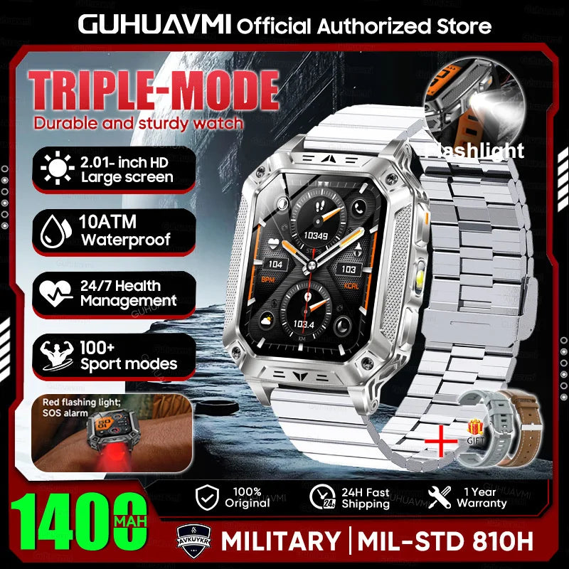 2026 HOT New 1400mAh Large Battery Smart Watch Military Quality 10ATM Waterproof Tactics 100+Sport Bluetooth call SmartWatch Men