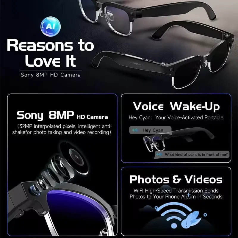 New 800W Smart Glasses 4K HD Camera 4GB Memory BT Call Voice Assistant Translate Touch Control Music Player sunglasses Men Women