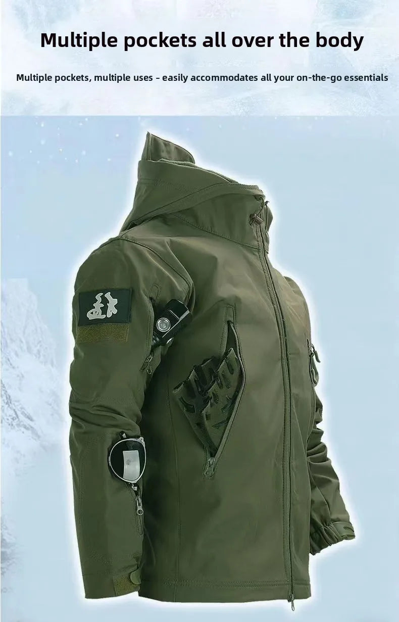 Skin Soft Shell Jacket Men's Winter Waterproof and Windproof Jacket Velvet Warm Cycling Mountaineering Ski Jacket Camouflage