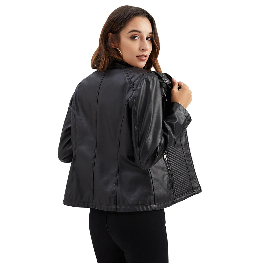 2026 New Lavender Purple Women's Long Sleeve PU Jacket, Fashion Motorcycle Leather Jackets, Red Coat, Black Outerwear.
