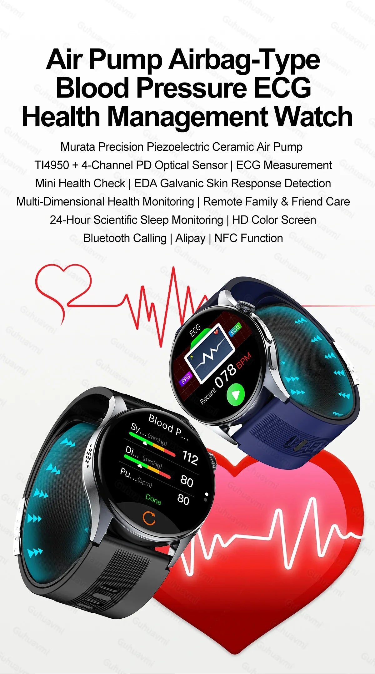 Smartwatch  AMOLED Screen Call ECG Sport Watchs Air pump Measurement BP Micro physical examination AI dial Smart Watch Men Women