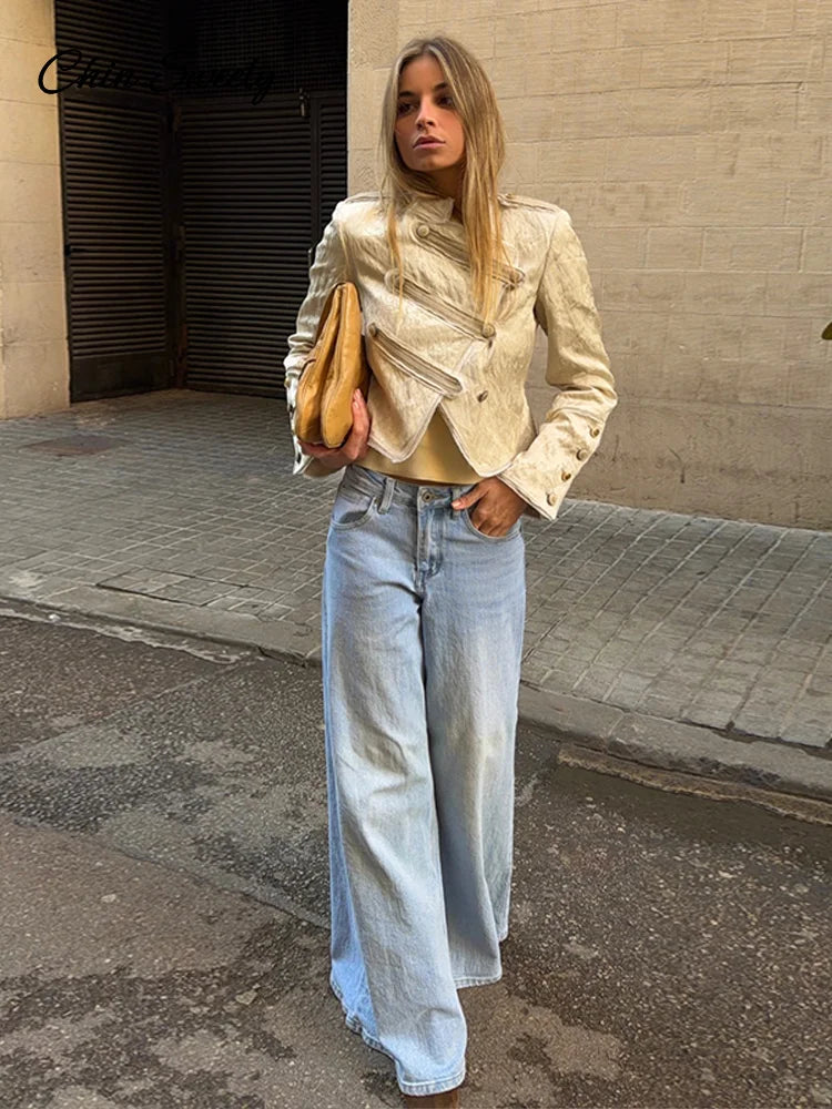 Unique Oblique Button Military Jacket Women Vintage Asymmetry Cropped Napoleon Jackets Lady New Fashion Street Spring Outwear