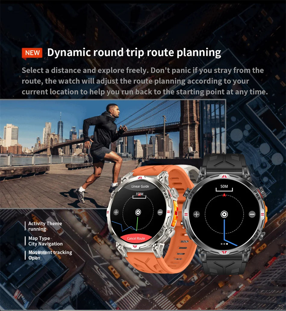 2026 New Outdoor Sports Smartwatch Men GPS Positioning 650mAh HD Call 1.56-inch AMOLED Screen Compass 5ATM Waterproof Watch Man