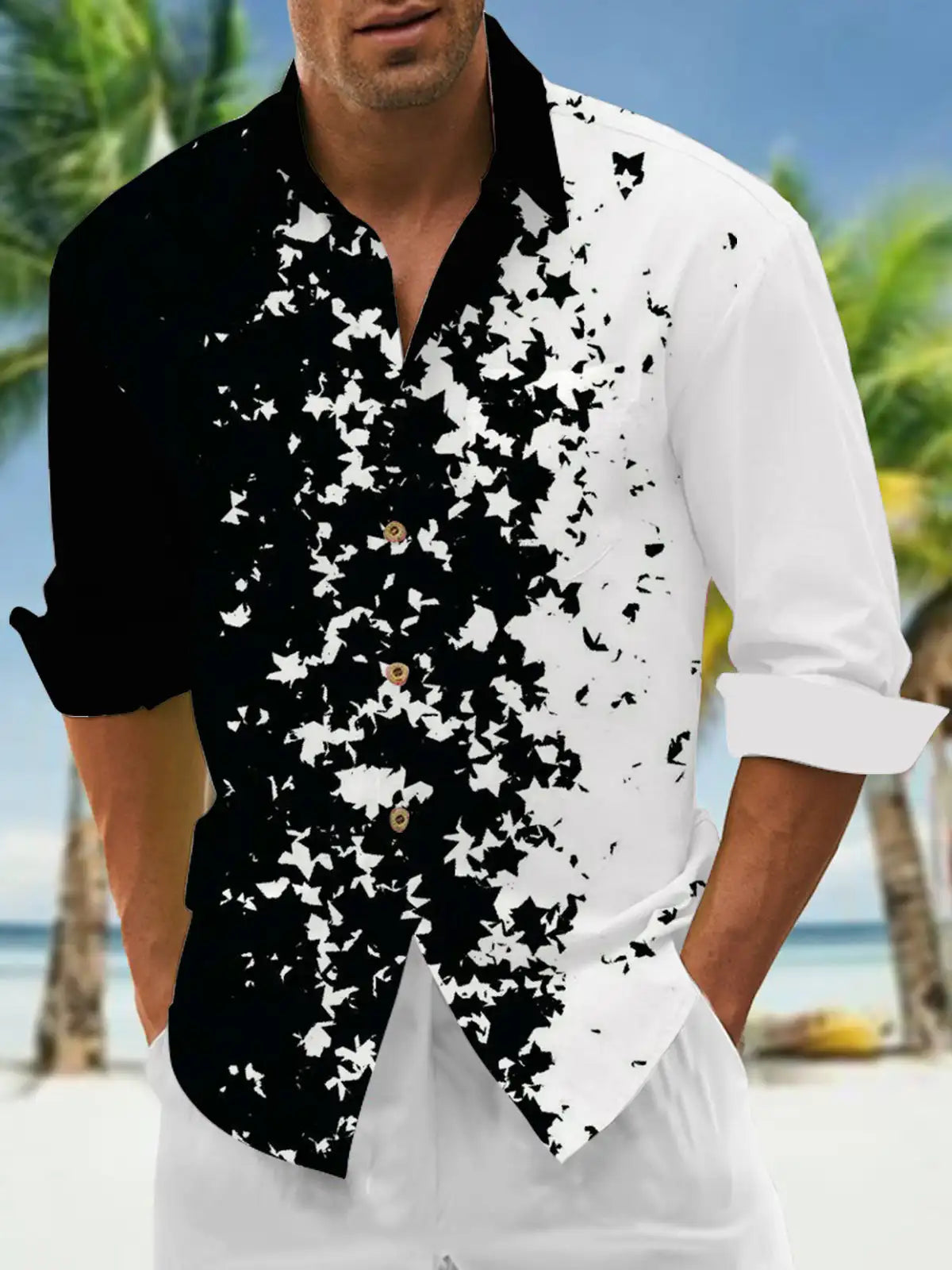 Men's shirts, button down shirts, casual shirts, spring and summer, printed long sleeves Tops fashion comfortable Men Clothing
