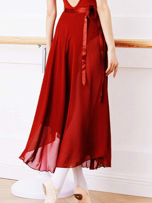 Adults Women Ballet Dance Skirts Long Chiffon Dance Skirts Lyrical Soft Ballet Dress Black Burgundy Translucent Dance Costumes