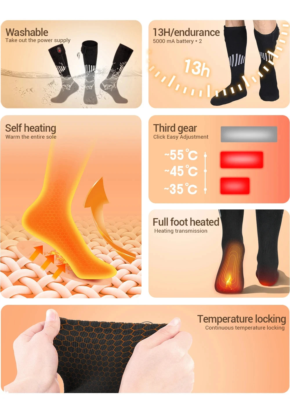 Heated Socks Winter Rechargeable 5000mah Electric Heated Skiing Socks Women Men Outdoor Skiing Socks Sports Foot Warm Equipment