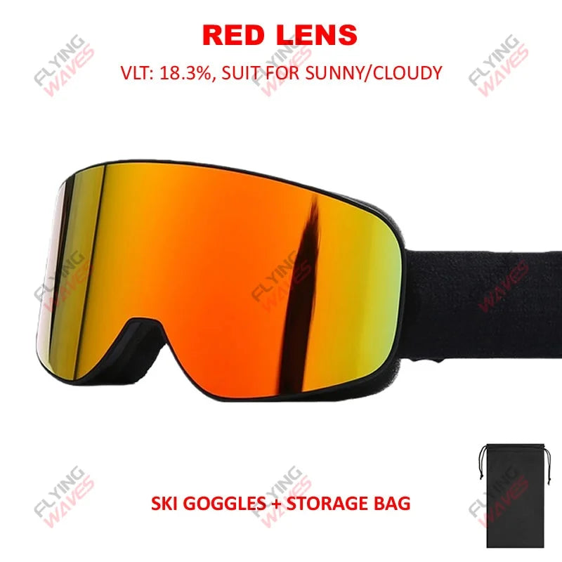 Kids Full REVO Coating OTG Ski Goggles Double-Layer Lens Anti-Fog Windproof UV Protection Snowboard Snow Glasses for Girls Boys