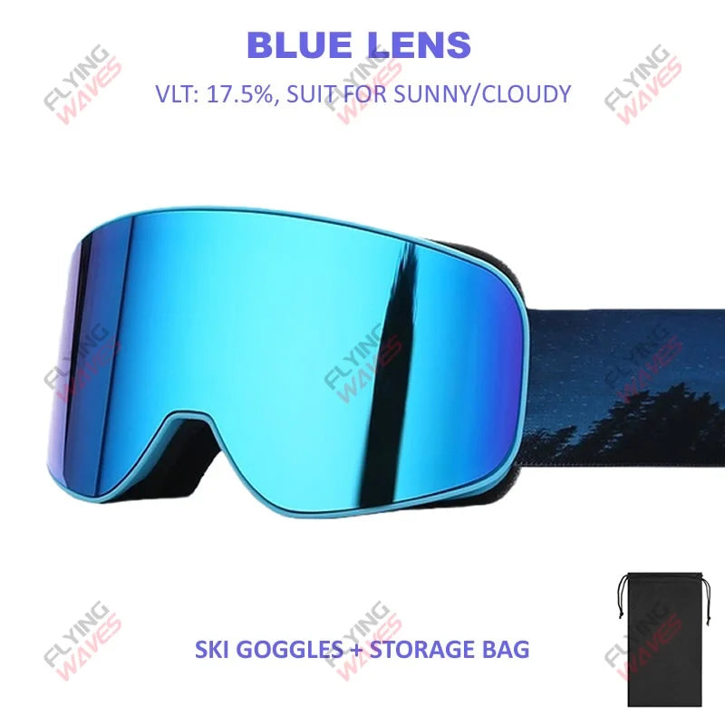 Kids Full REVO Coating OTG Ski Goggles Double-Layer Lens Anti-Fog Windproof UV Protection Snowboard Snow Glasses for Girls Boys