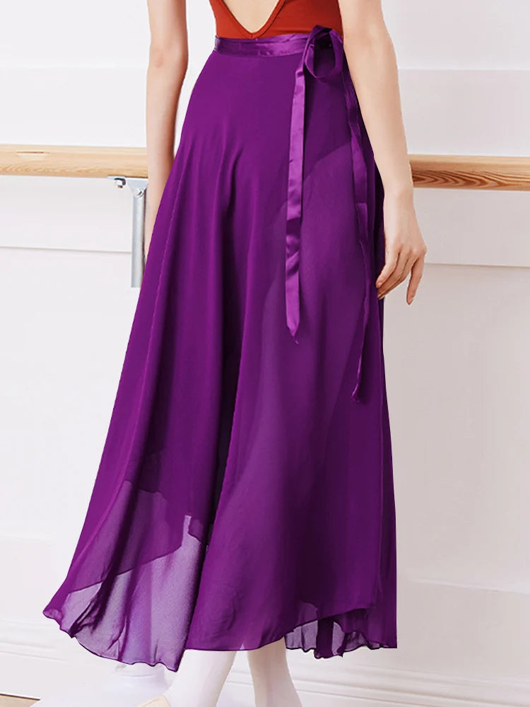 Adults Women Ballet Dance Skirts Long Chiffon Dance Skirts Lyrical Soft Ballet Dress Black Burgundy Translucent Dance Costumes