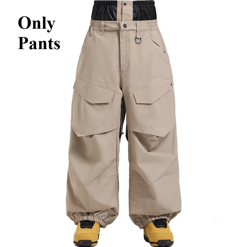 Men Baggy Wear-resistant Skiing Pants Women Insulated Loose Pockets Winter Trousers Outdoor Sports Waterproof Clothes 2025 Warm