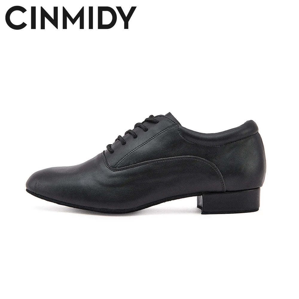 CINMIDY Male Genuine Leather Dance Shoes Black Latin Dance Shoes for Men  Modern Standard Sneaker  Party Shoes Heeled 2.5cm