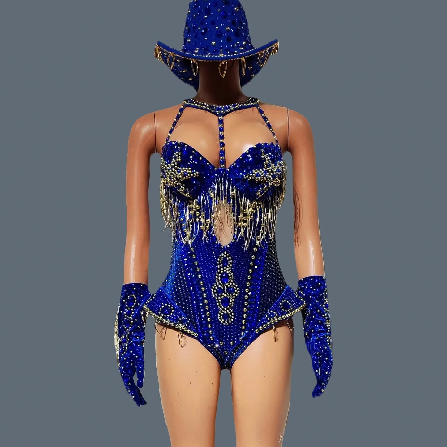 Women Sparkly Rhinestone Bodysuit 4Pieces Set Night Party Cowboy Show Outfit Cabaret Carnival Showgirl Sexy Jumpsuit Hongding