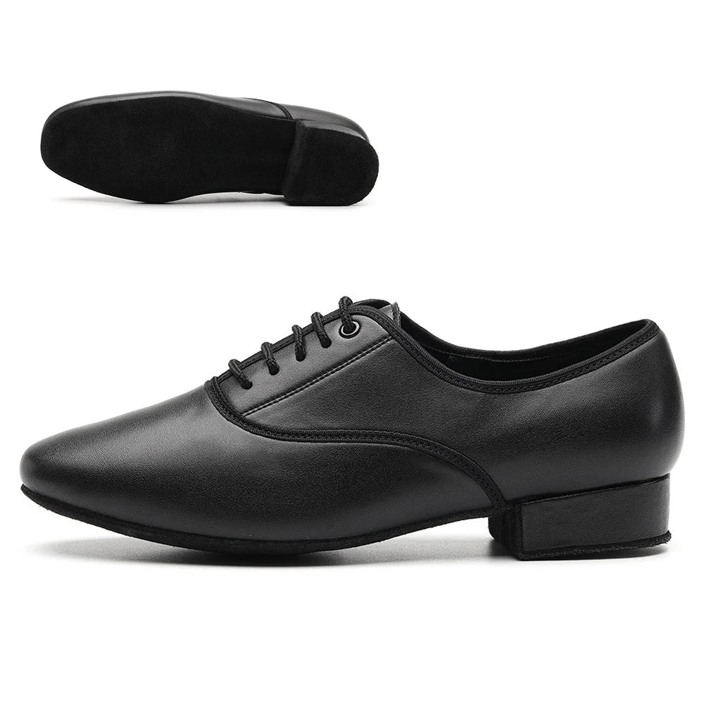 HROYL Ballroom Dance Shoes For Men Bigger Size Tango Latin Dancing Shoes PU/Genuine Leather Dance Shoes Low Heel Latin Shoes