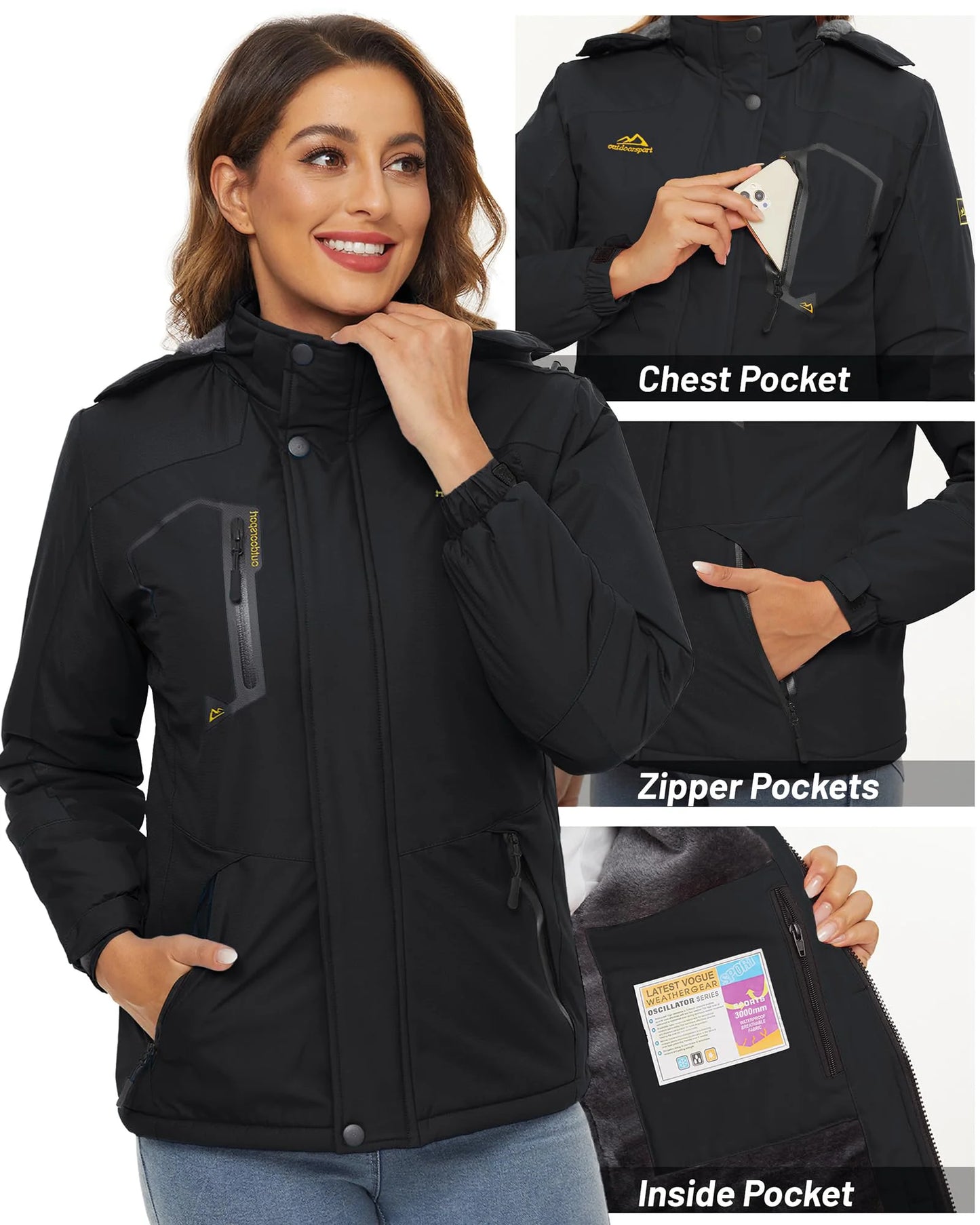 KEFITEVD Women's Winter Heavyweight Snowboard Skiing Jacket Outdoor Thermal Warm Hiking Jackets Coats Windbreaker Outwear Casual