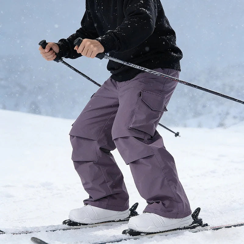 New Men Skiing Pant Solid Sport Warm Windproof Breathable Outdoor Ski Pants Pocket Waterproof Snow Women Adult Snowboard Pant