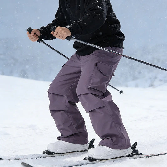 New Men Skiing Pant Solid Sport Warm Windproof Breathable Outdoor Ski Pants Pocket Waterproof Snow Women Adult Snowboard Pant