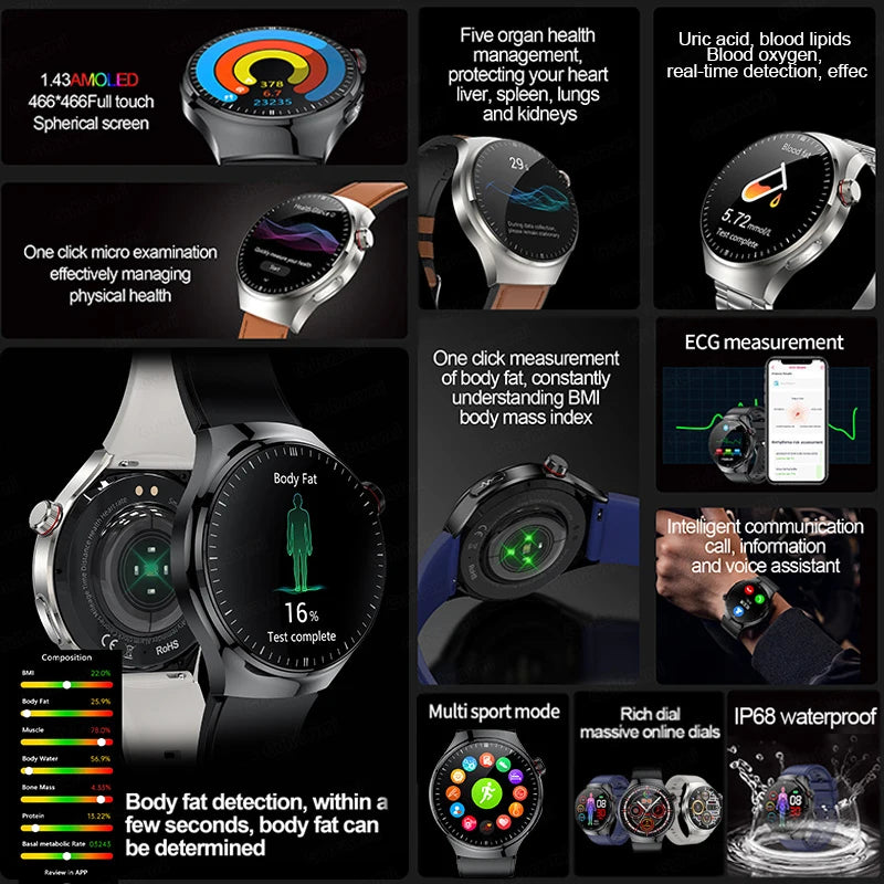 2026New high-end Smart Watch Men Women Health Measurement Blood Oxygen Bp physical examination call exercise ECG Smartwatch Man