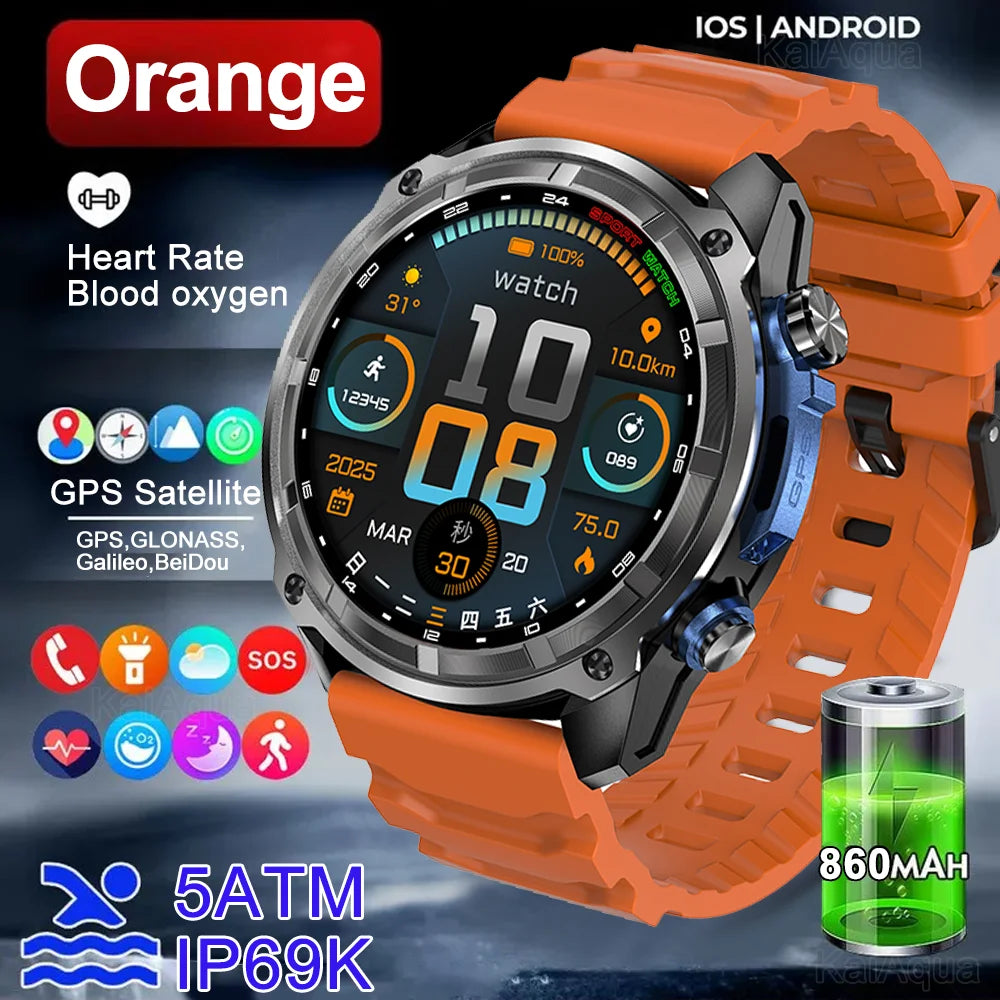 2026 Newly upgraded GPS Military Sports Smart Watch 860mAh 1.43-inch AMOLED Compass Altimeter Call 5ATM Waterproof Sports Watch