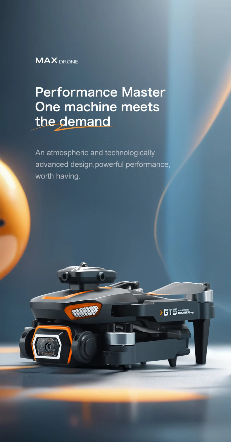 GT5 Brushless Drone with Dual Lens & Obstacle Avoidance - GPS/APP Path Drawing, 2.4" Screen Remote Flight for Aerial Photography