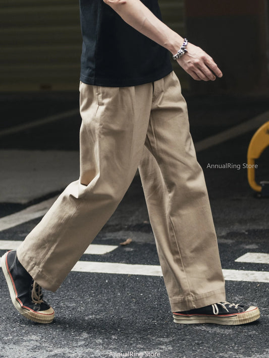 Non Stock French Army M-52 Chino Pants Men's Double Pleated Twill Casual Trousers Straight Leg