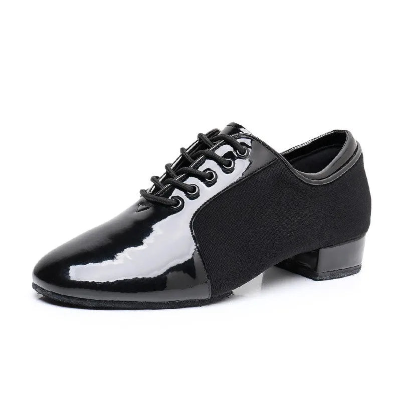 Men's Modern Dance Shoes with Soft Sole Patent Leather Black and White Soft Sole Square Dance Competition Specific Dance Shoes