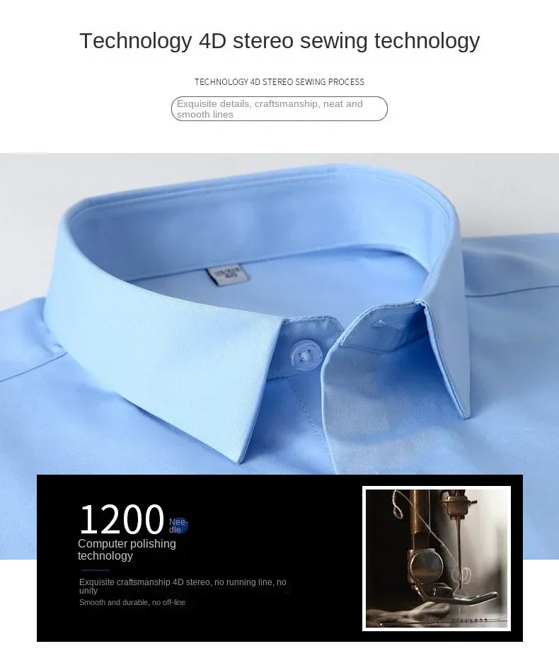 S-6XL White Shirt Men's Spring and Autumn Business Dress Non iron Korean Fit Anti wrinkle Solid Color Shirt