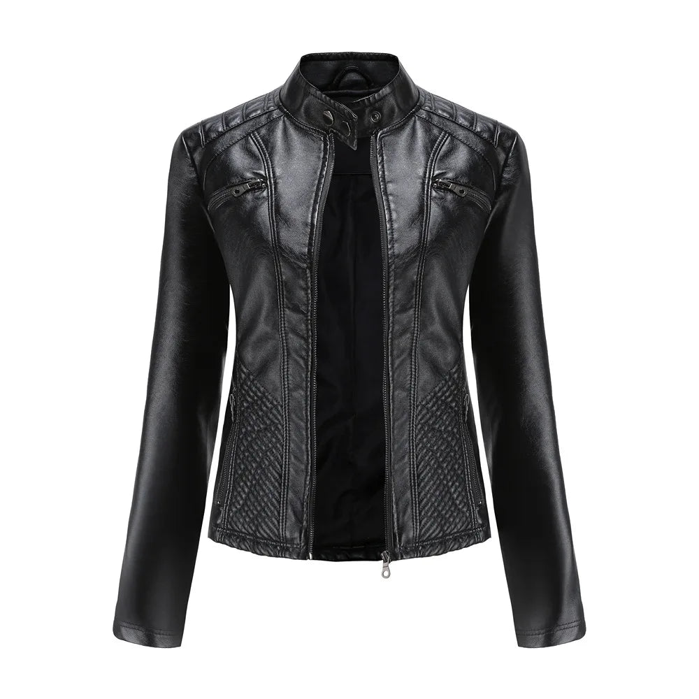 2026 New Lavender Purple Women's Long Sleeve PU Jacket, Fashion Motorcycle Leather Jackets, Red Coat, Black Outerwear.
