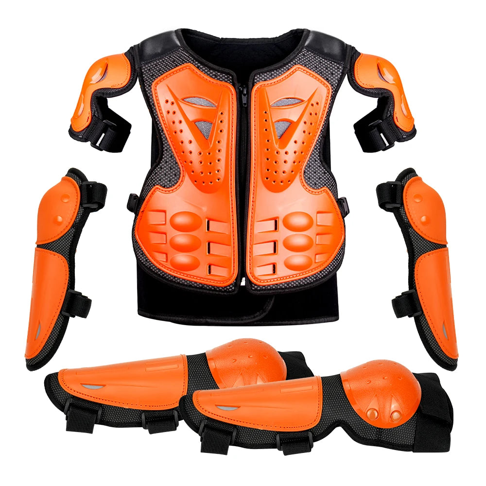 Kid's Motorcycle Armor Vest Protection Motocross Body Armor Jacket Protective Armors Riding Kneepads Moto Full Armor Children