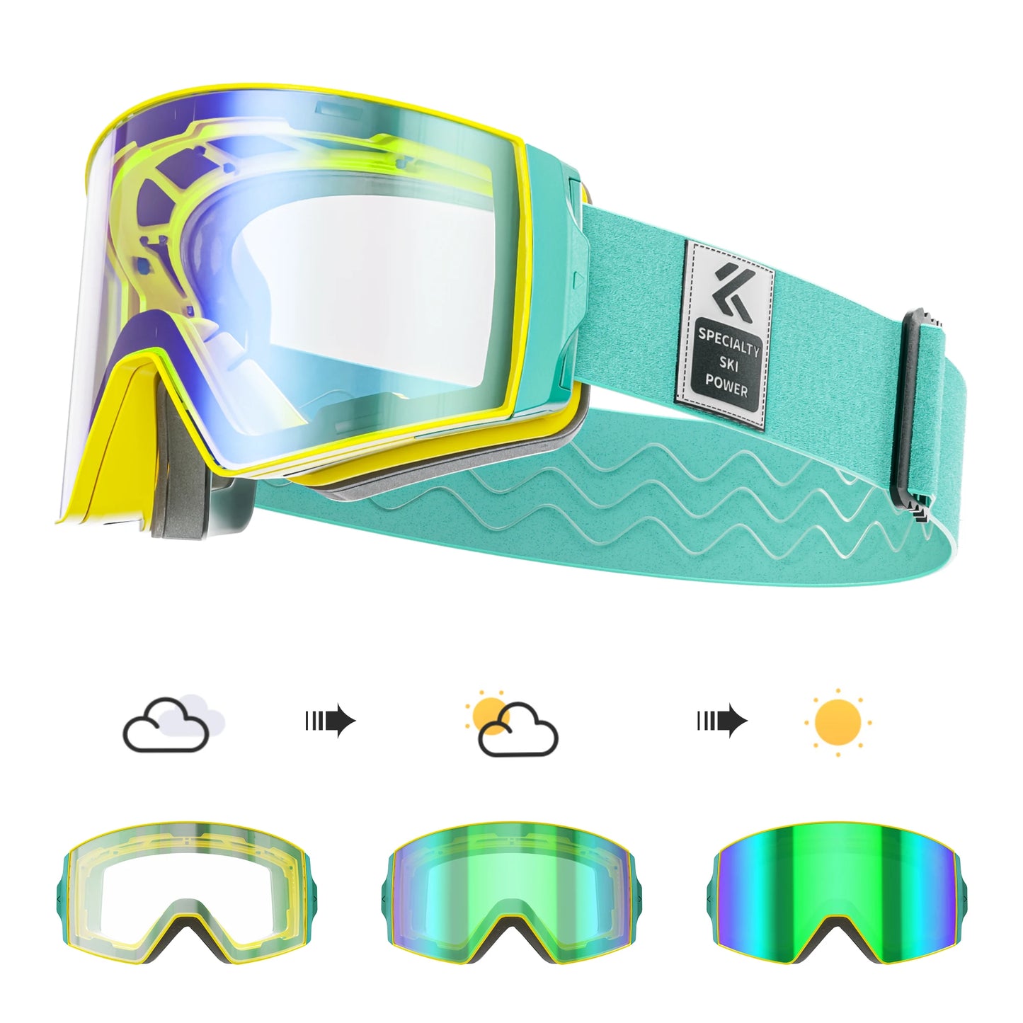 KAPVOE Outdoor Photochromic Ski Goggles Winter Snow Sports for Unisex Snow Glasses UV400 Anti-fog Magnetic Snowboard Glasses