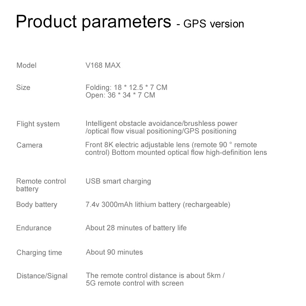 V168 MAX GPS Drone Professional 8K Camera Aerial FPV Brushless Avoiding Obstacle with Large Screen Remote Control Folding Drones