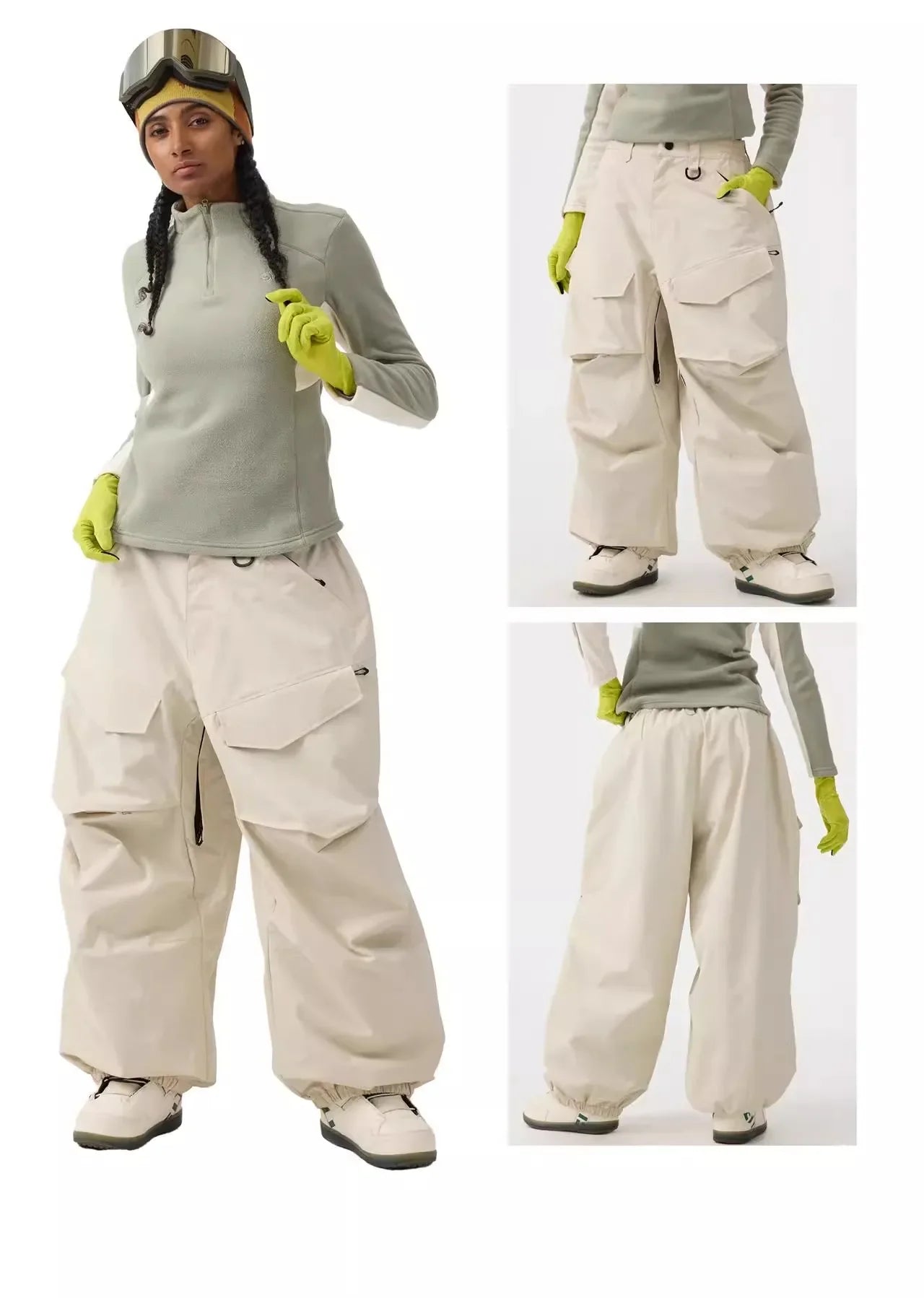 Men Baggy Wear-resistant Skiing Pants Women Insulated Loose Pockets Winter Trousers Outdoor Sports Waterproof Clothes 2025 Warm