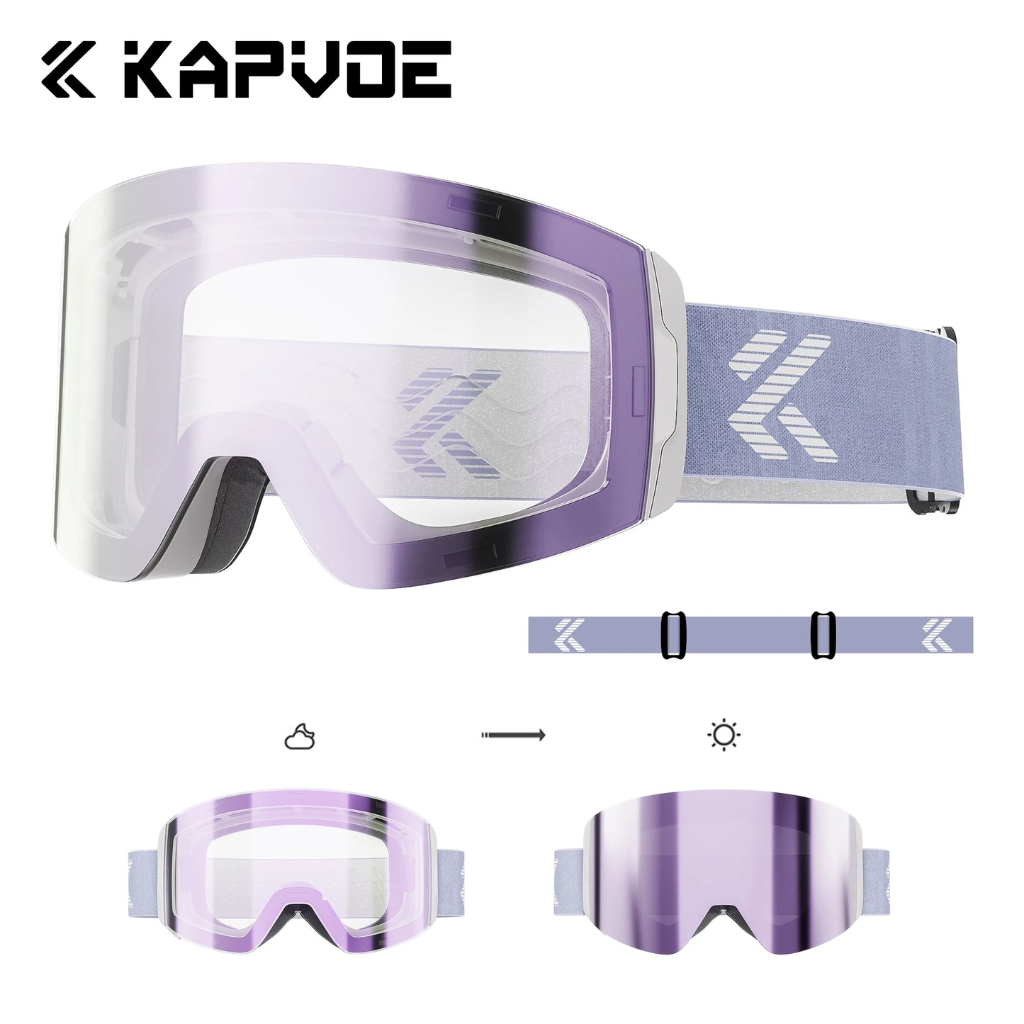 KAPVOE New Outdoor Photochromic Ski Goggles Magnetic Anti-fog Ski Glasses Winter Sports Skiing Snowboard Men Women UV400 Snow
