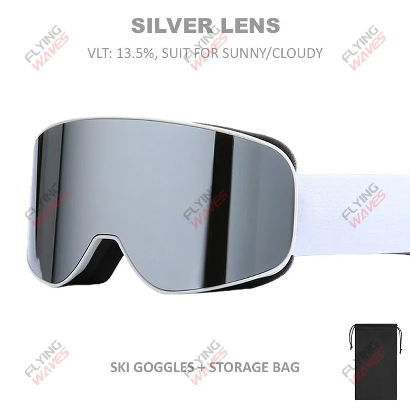 Kids Full REVO Coating OTG Ski Goggles Double-Layer Lens Anti-Fog Windproof UV Protection Snowboard Snow Glasses for Girls Boys
