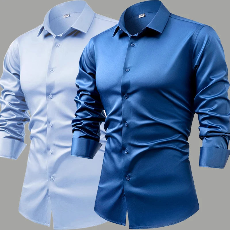 Silk cotton long sleeved shirt men's pure white shirt 2025 spring high-end sense inch shirt casual business suit formal wear