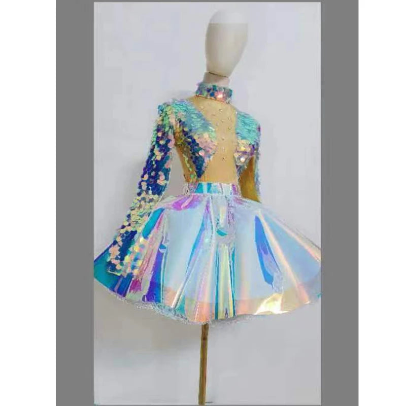 Sexy Mermaid Cosplay Jumpsuit Women Colorful Sequins Fish Scale Rhinestone Bodysuit Masquerade Party Dress Gogo Dancer Swimsuits