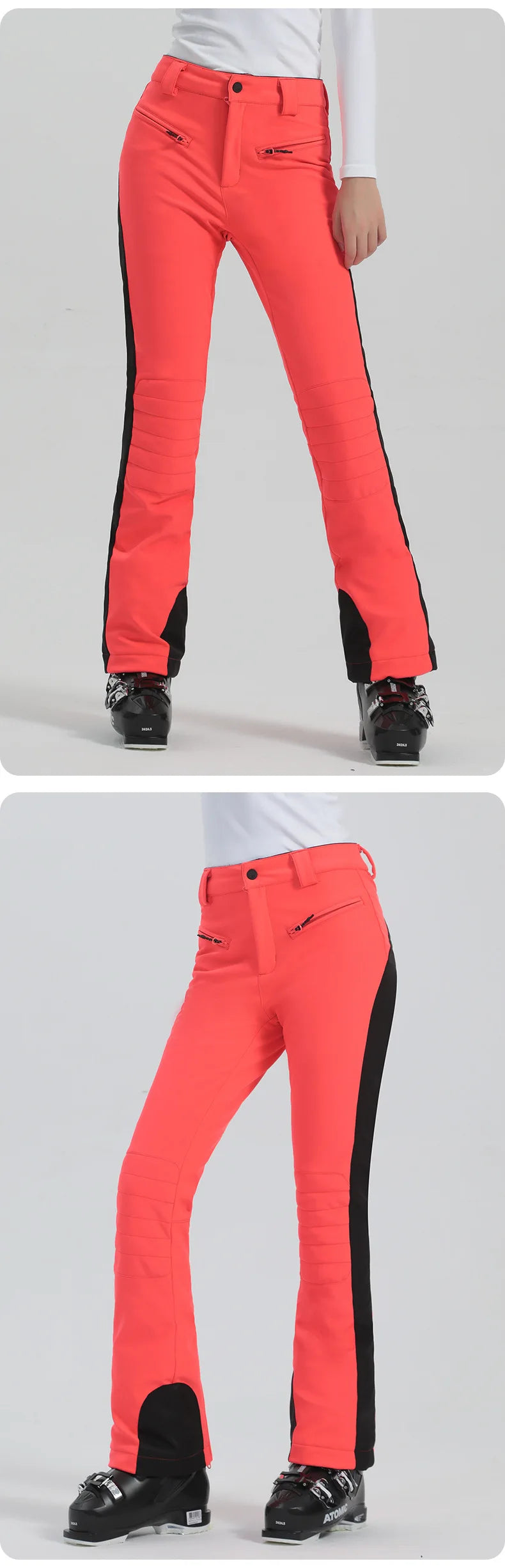 Women Ski Pant Elastic Snowboard Trouser Windproof Waterproof Breathable Thicken Thermal Zipper Snowboard Wear for Winter Sport