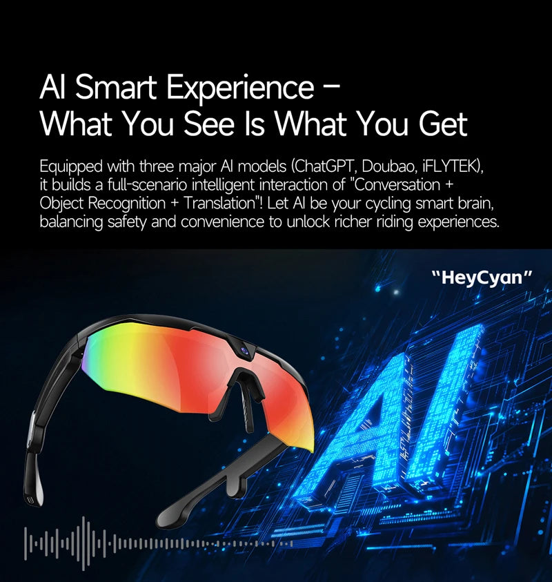 800W Pixel HD 4K Cycling Bluetooth Sports AI Smart Glasses For Photography Object Recognition Video Recording Navigation New