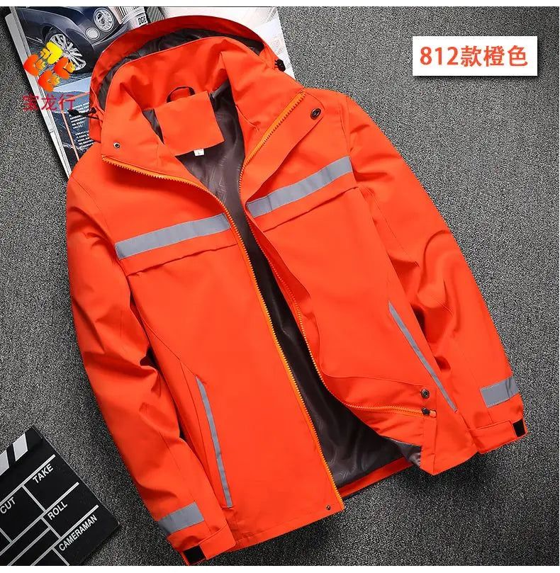 Waterproof Abrasion Resistant Windbreaker, Light Reflective Hooded Jacket for Outdoor Work