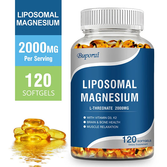 Liposomal Magnesium L-Threonate - Containing Vitamin D3 and K2, Supports Brain, Bone, Heart, Muscle and Promotes Sleep