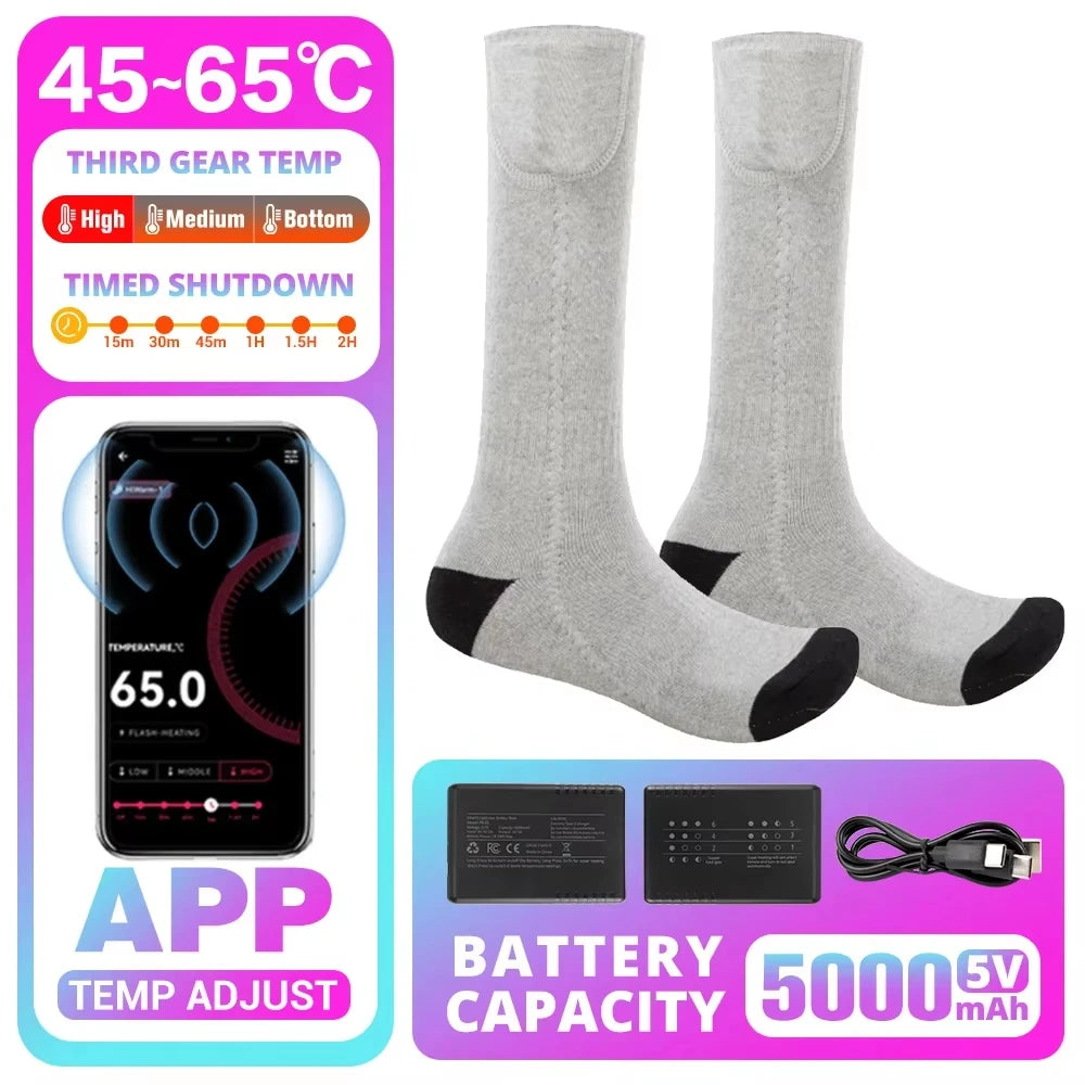 Heated Socks Winter Rechargeable 5000mah Electric Heated Skiing Socks Women Men Outdoor Skiing Socks Sports Foot Warm Equipment