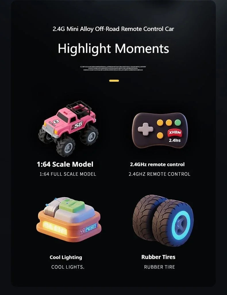New RC Car MINI Alloy 1/64 Remote Control Car Convenient to Carry 60 Minutes of Work Time Children's Gifts Electronic Toys