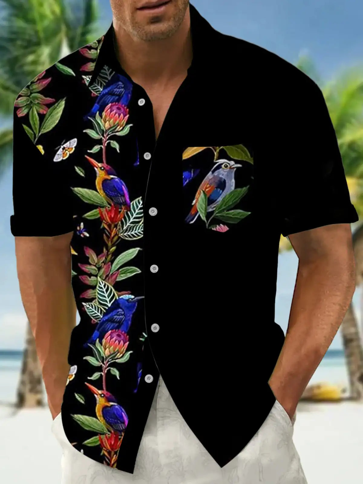 New Hawaii Spring/Summer Fashion Leisure Street Walk Tourist Beach Printed Full Open Short Sleeve Button Shirt, Quick Shipping