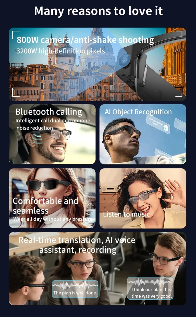 Lenovo HD AI Smart Glasses Photochromic Chat GPT Camera Bluetooth Call Voice Assistant Music Player Translation Semi-Rimless