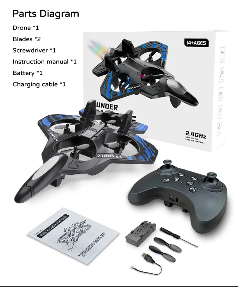 L101 RC Foam Airplane Mini Drone 2.4G Fighter Stunt Helicopter 360° Flip Remote Control Aircraft LED Colored Lights Quadcopter