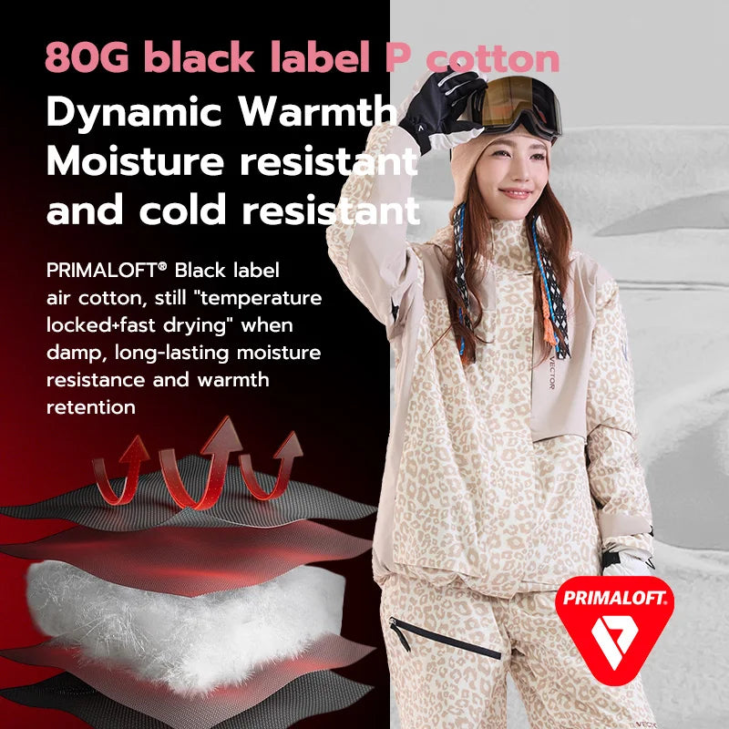 VECTOR Men Women 3L Cotton Ski Jacket Ski Pants Warm Windproof Winter Overalls Waterproof Outdoor Sports Clothing Snowboard